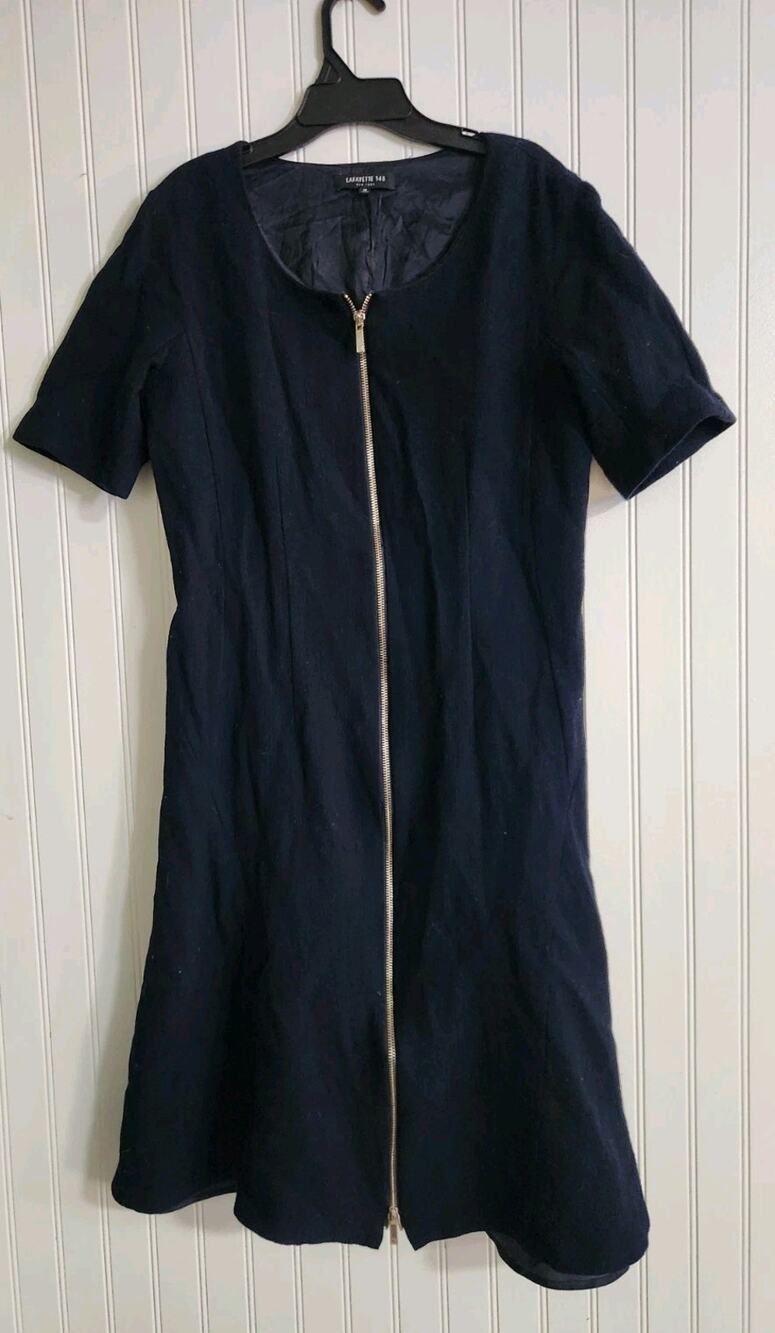 Lafayette 148 New York Navy Blue 100% Wool Shift Dress US 10